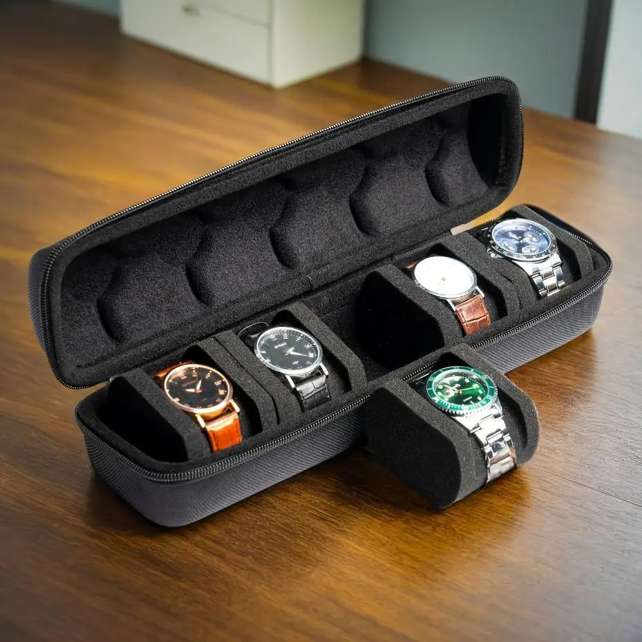 1 Pcs Heavy-Duty Watch Organizer With Flip-Top Lid 5/6 Slot Watch Storage Box Scratch Resistant Interior Portable Watch Case