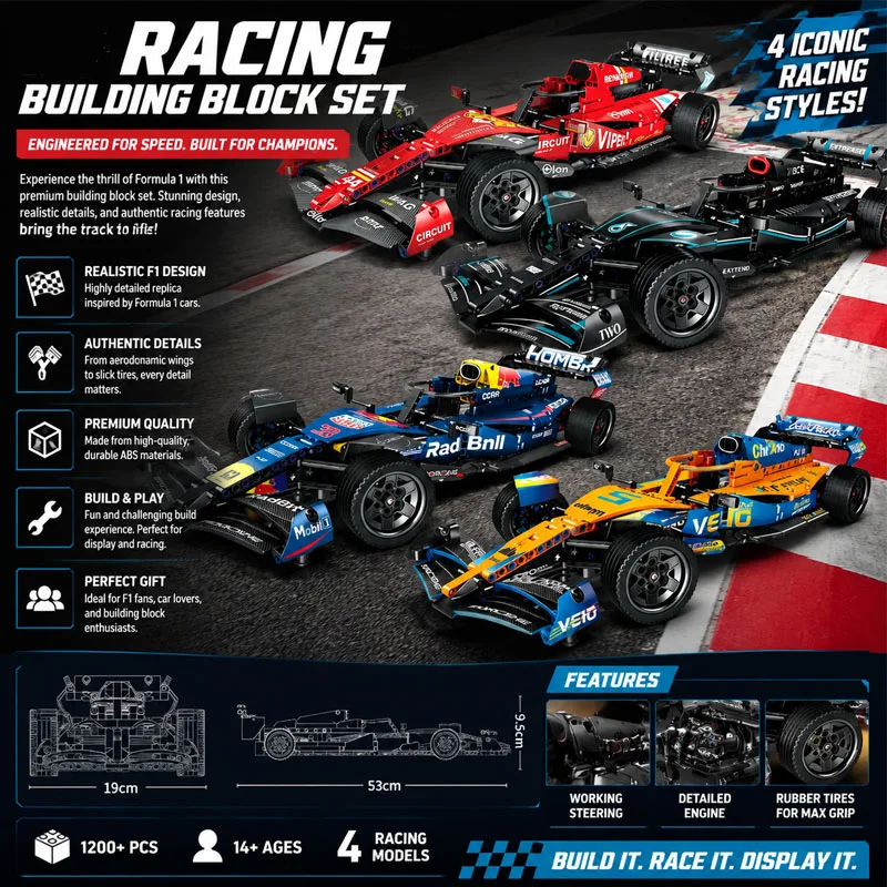 Formel-Rennwagen-Bausatz mit Aerodynamischem Design, Funktioneller Lenkung und Mechanischem Modell als Weihnachtsgeschenk – Detail 1
