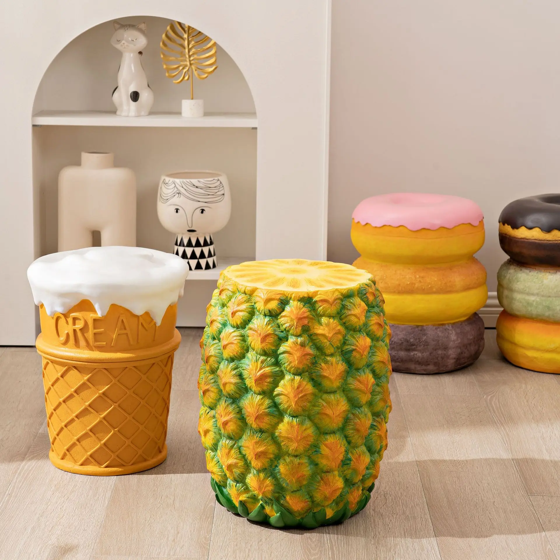 Cartoon Creative Simulation Food Stools INS Living Room Decorations Casual Stools Resin Shoe Changing Stools