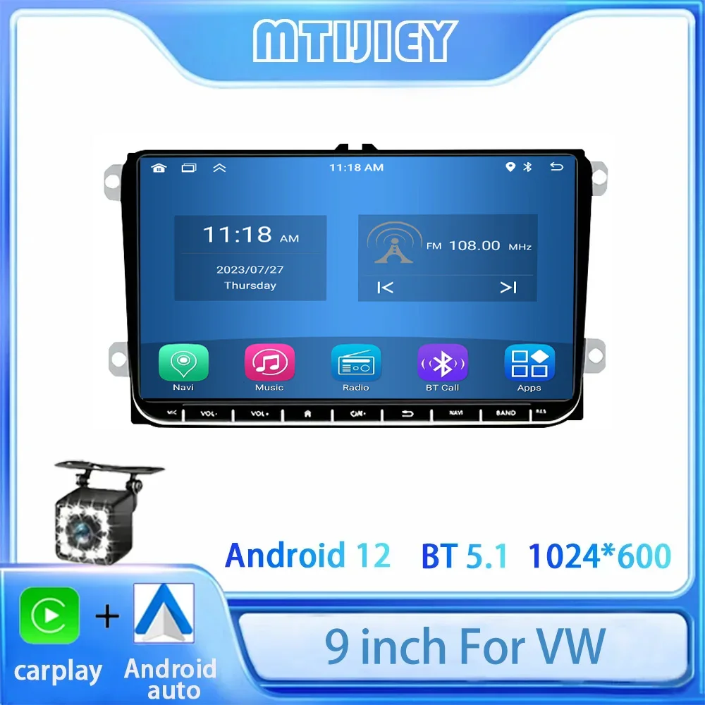 

9" Android 12 Radio 2din Auto Carplay for VW Volkswagen Golf Polo Tiguan Passat with Carplay Car Multimedia Player