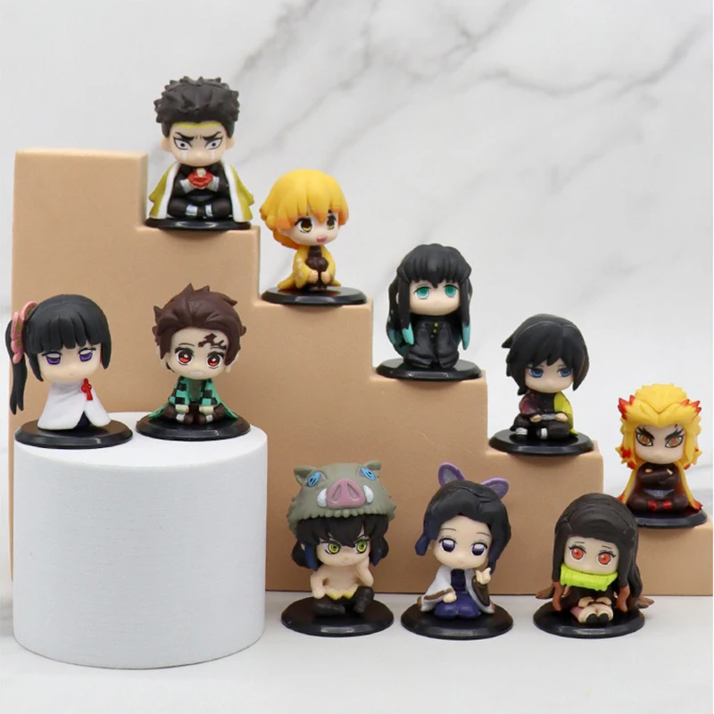 Demon Slayer Figure Toy Anime Kimetsu no Yaiba Q Version Sitting Tanjiro Nidouzi Inosuke Zenizu PVD Figurine Model Doll Gifts