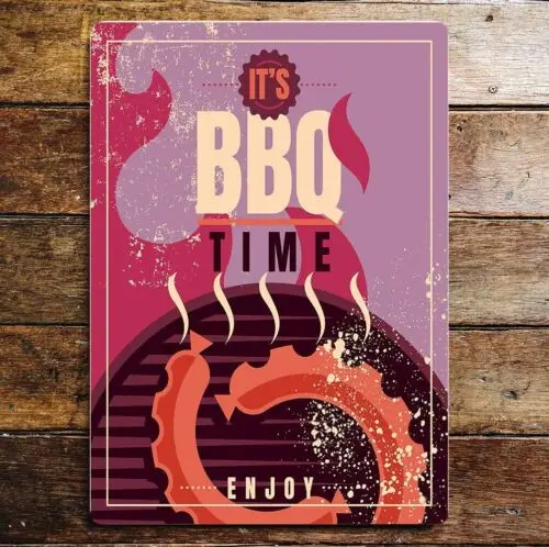 It's bbq time enjoy summer vibes metal sign plaque