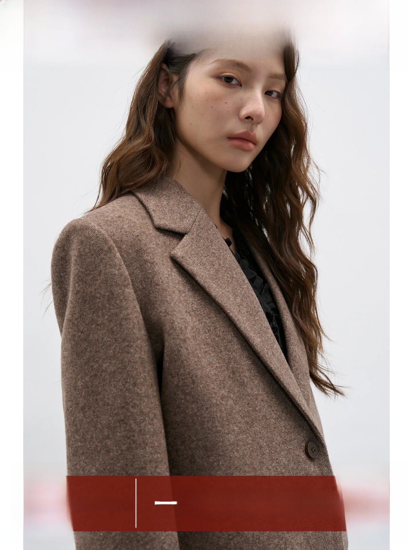 

EIGHTHMONTH Brown Woolen Suit Jaet Women Loose Slimming Retro Casual Woolen Coat Long Sve Flat Collar One Button