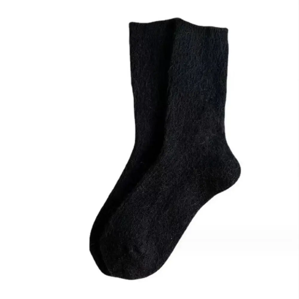 

Soft Comfortable Cashmere Fuzzy Wool Socks Thick Thermal Mid Tube Socks Solid Color Winter Warm Velvet Socks For Women