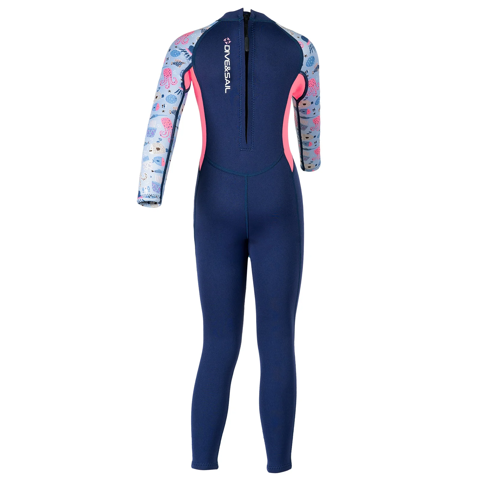 Kids Unisex Boys Girls 2.5mm Neoprene Wetsuit Jumpsuit Crew Neck Long Sleeve Zipper Back Color Block Cute Printed Swim Bodysuit