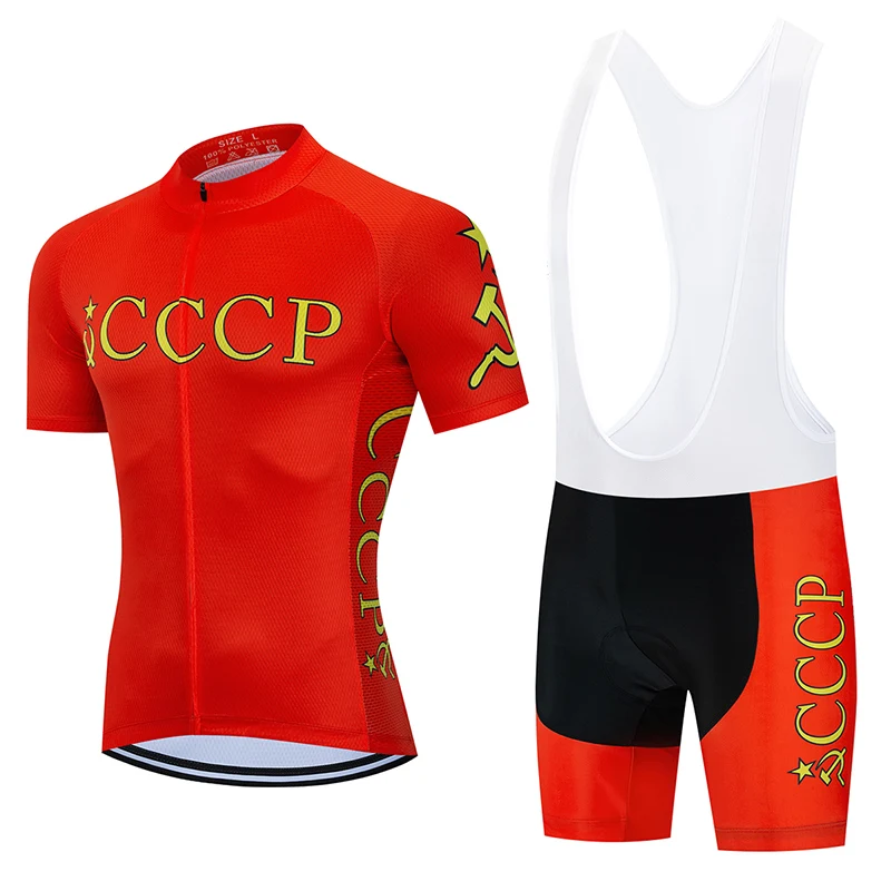 

Team CCCP Cycling Jersey Set Men's Short Sleeve Gel Bib Sets MTB Maillot Racing Uniform Mountain Bike Clothing Summer Sports