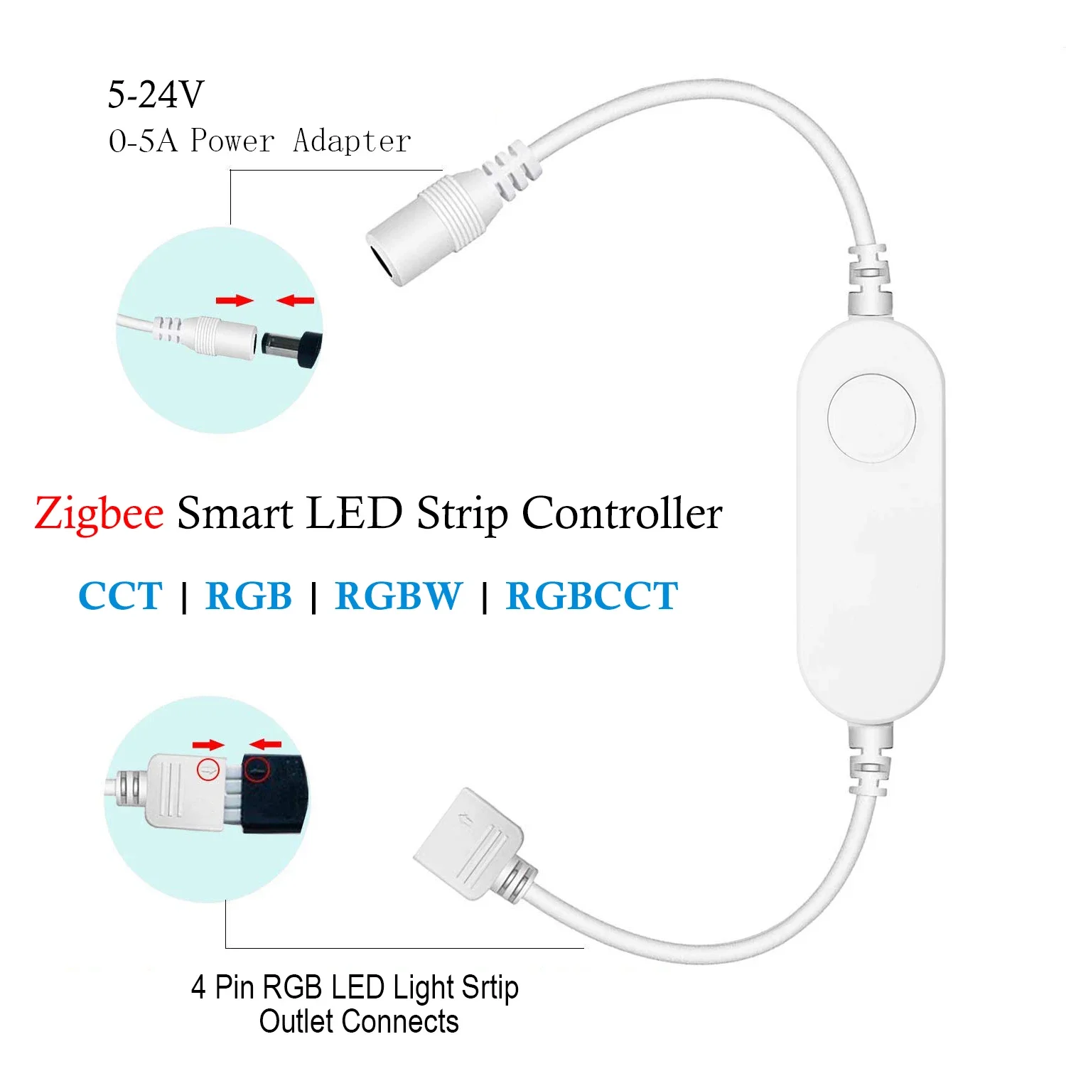 DC5V 12V 24V RGB+CCT/RGBW/CW Zigbee Mini Smart LED Strip Controller Voice Control for With Echo Plus SmartThings Zigbee 3.0