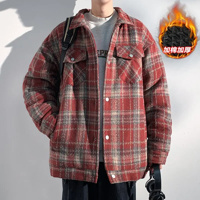 

Зимняя модная тенденция из плотного хлопка и теплого шерстяного пальто для мужчин, повседневная свободная спортивная куртка большого размера высокого качества