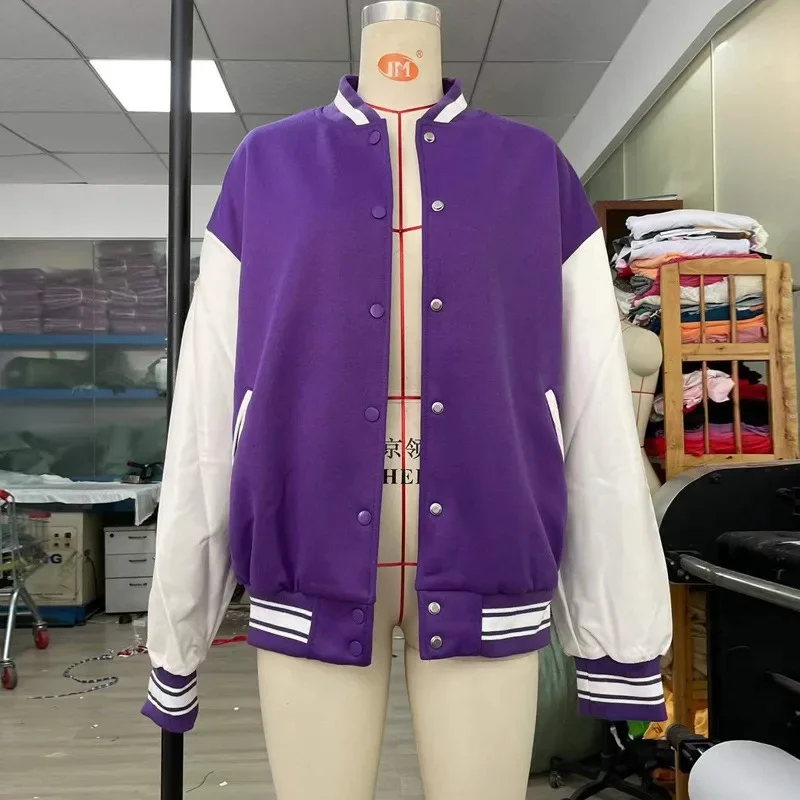 Women's Baseball Jacket Leather Sleeve Patchwork Hip-hop Bone Embroidery Autumn and Winter New Thickened Jacket 2024 New YDL38