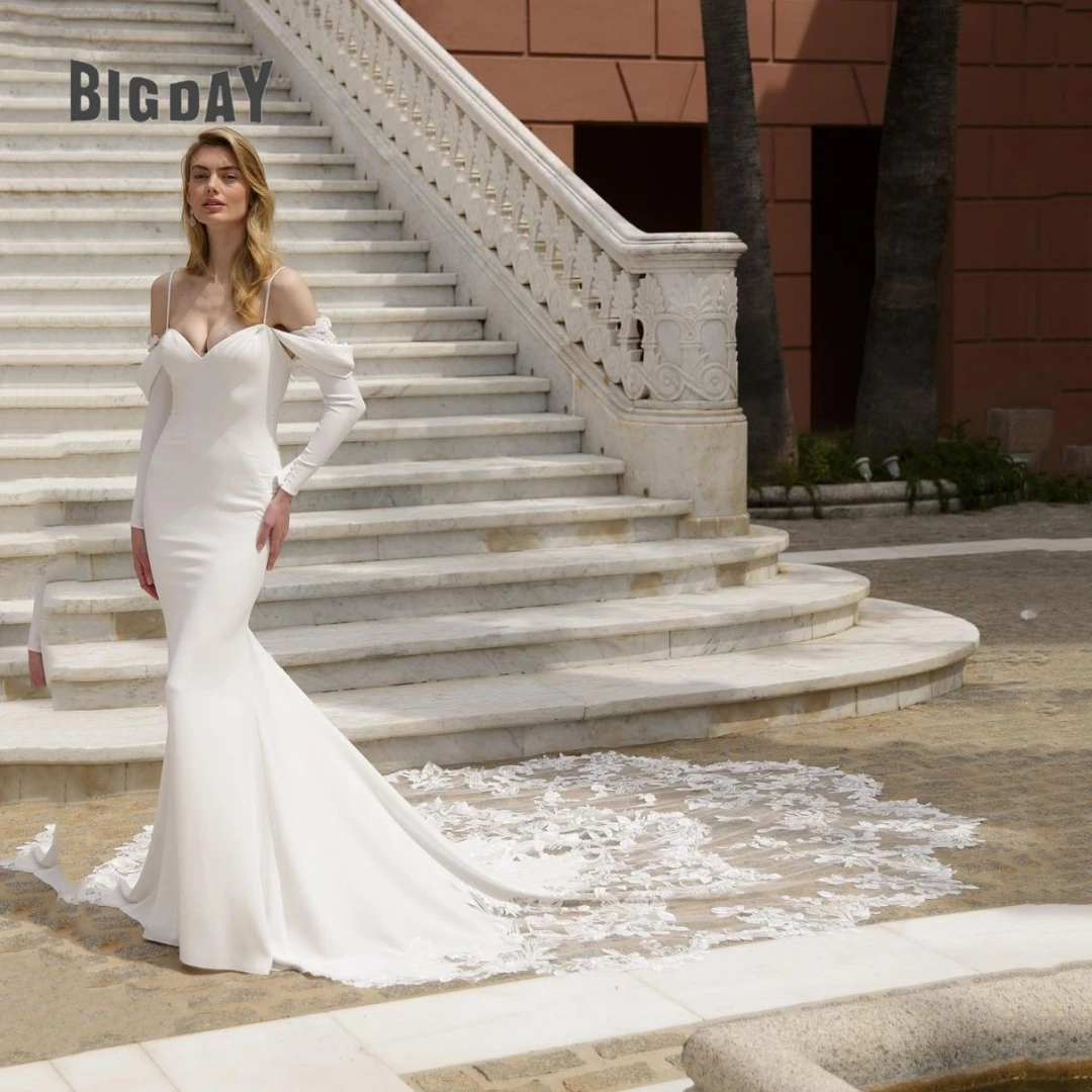 Exquisito Vestido De novia De sirena con tirantes finos para mujer, Vestido De novia con apliques De encaje y cuello en V, Vestido De tren De barrido personalizado, 2024