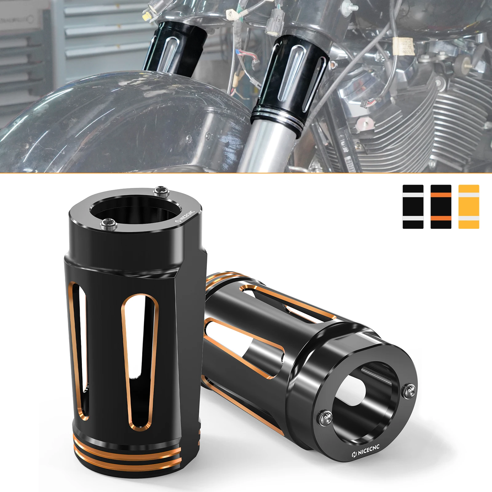 

For 2014-2022 Harley Road King Fork Slider Covers Fork Boots Cowbells for Harley RG Road Glide/Special 15-23 Street Glide 14-24