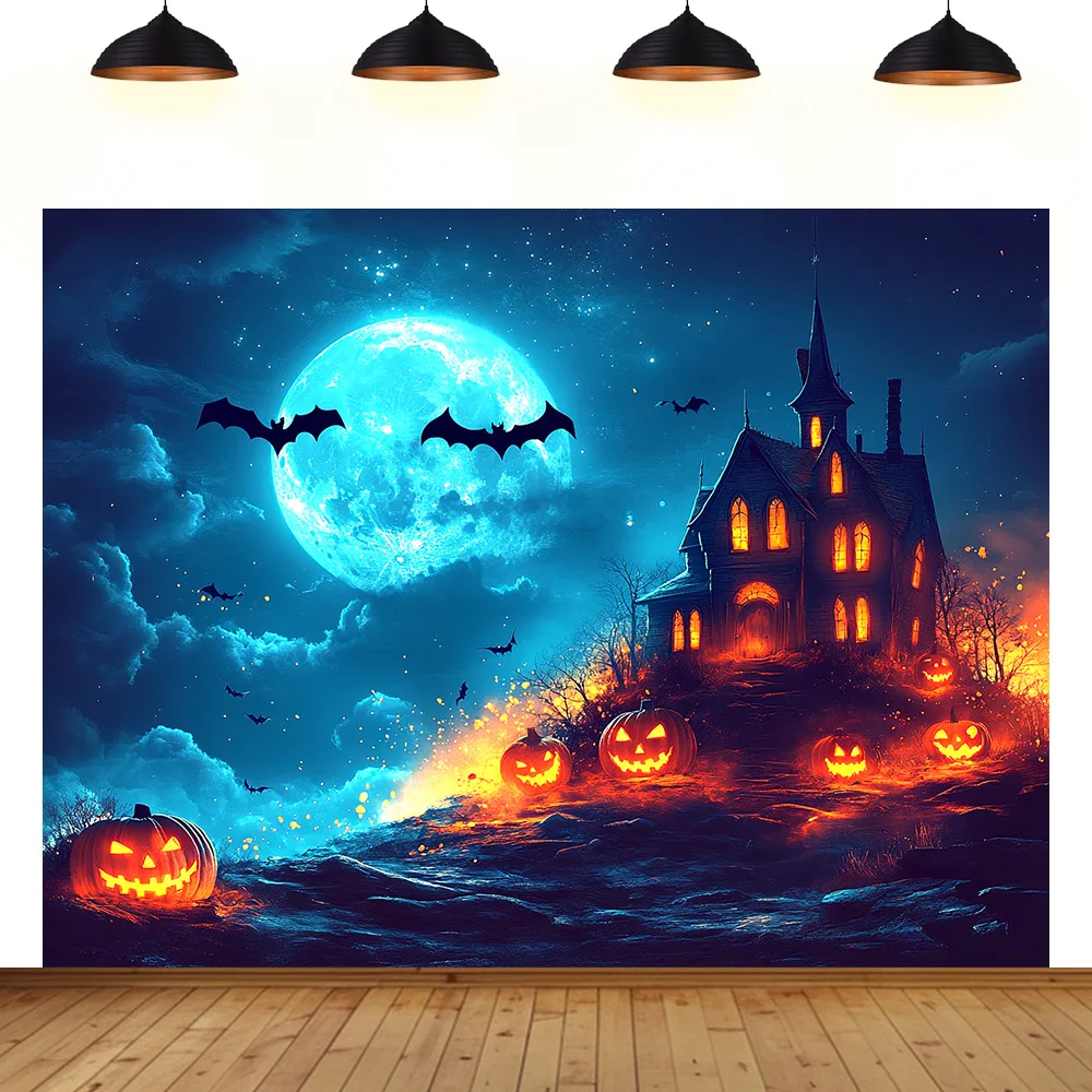 

Halloween theme background terror gloomy forest castle bat pumpkin cemetery room decoration photography backdrop