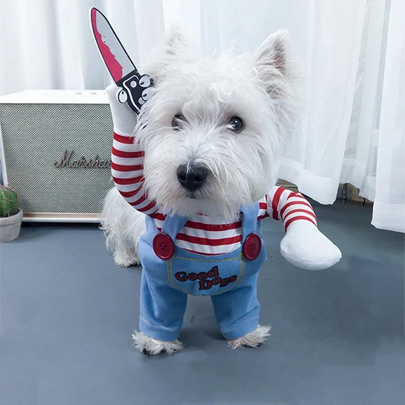 Funny Dog Clothes Dogs Cosplay Costume Halloween Comical Outfits Holding a Knife Set Pet Cat Dog Festival Party Clothing