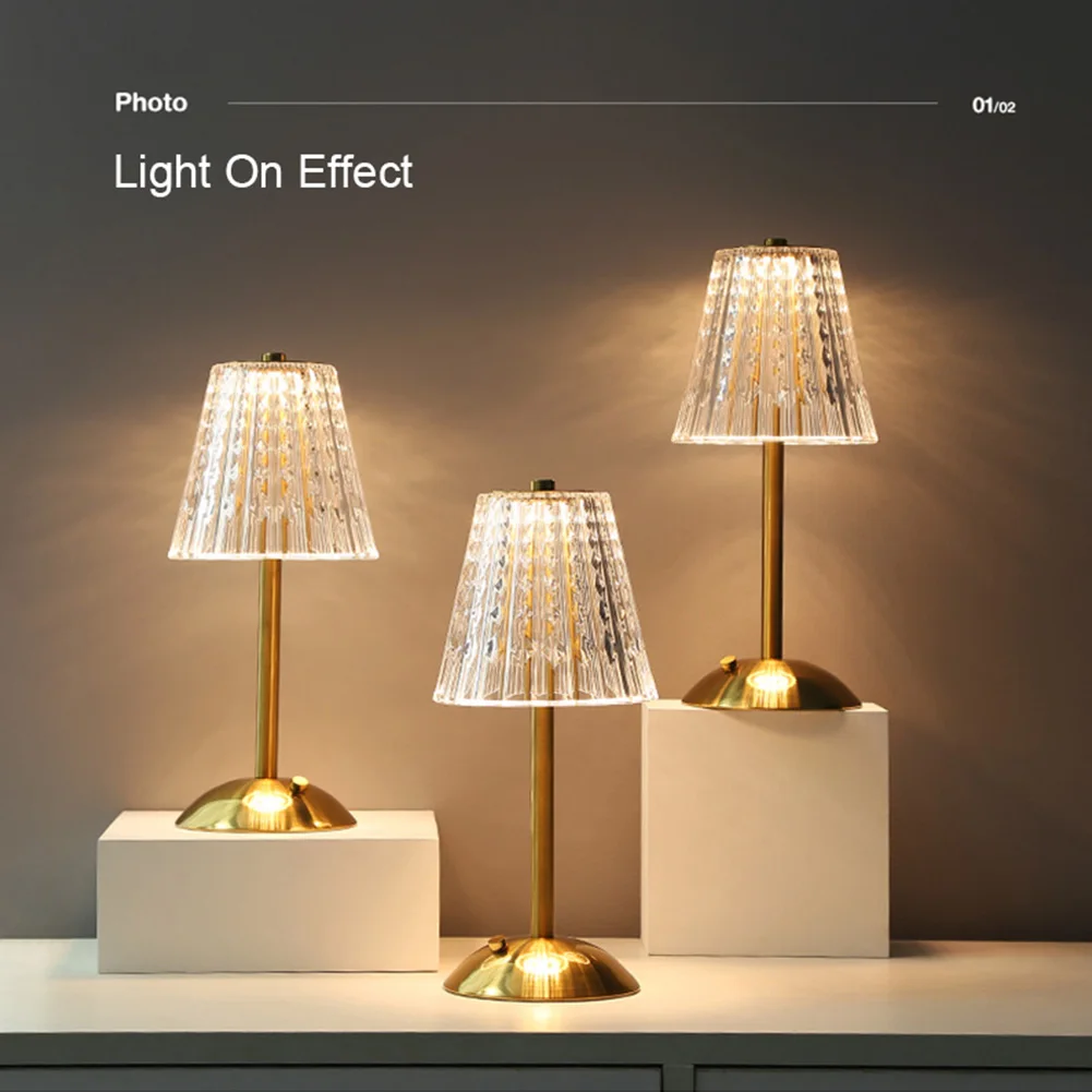 Nordic Crystal Rechargeable Table Lamp LED Bar Lamp Touch Dimmable Golden Desk Lamp Living Room Bedroom Hotel Lamp Bedside Lamp