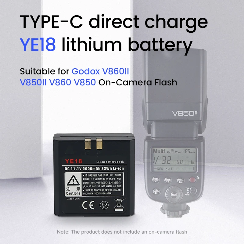 Godox YE18 Battery with USB-C Direct Charging - High Capacity Rechargeable Camera Flash Battery
