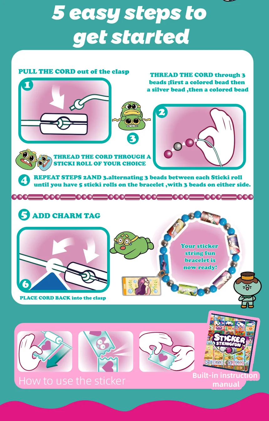 어린이를위한 DIY 웨어러블 공유 스티커 팔찌 재미있는 장식 스티커 문자열 쥬얼리 만들기 장난감 어린이 소녀 크리스마스 선물
