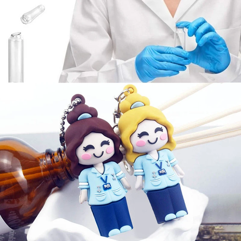 Two-in-one Multifunctional Medical Shape Ampoule Bottle Opener Nurse Doctor Special Rubber Syringe Cutter Bottle Opener Keychain