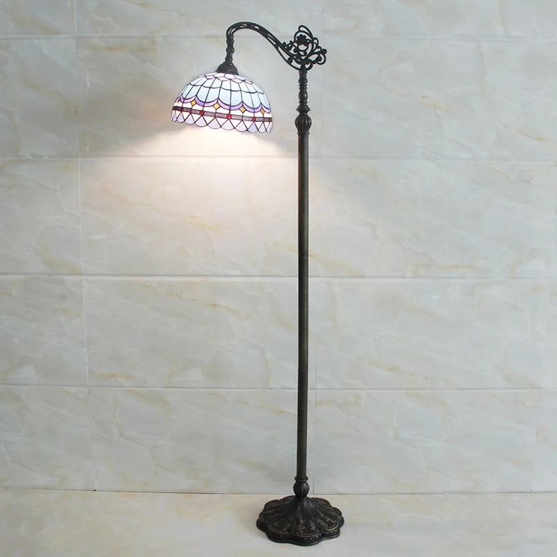 163 cm 64" Tall Floor lamp Tiffany style stained glass shade seasky blue baroque sunflower design floral decoration standing