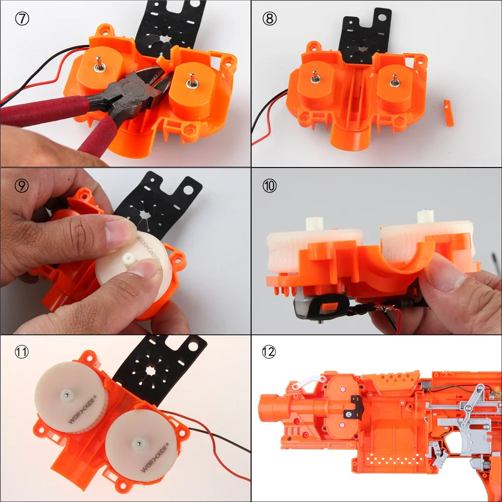 Nerf-strike ElitestryfeおよびRapidstrike CS-18用の変更されたプラスチックフライホイールホイール,ワーカーモード,ストレートグレイン,パワータイプ