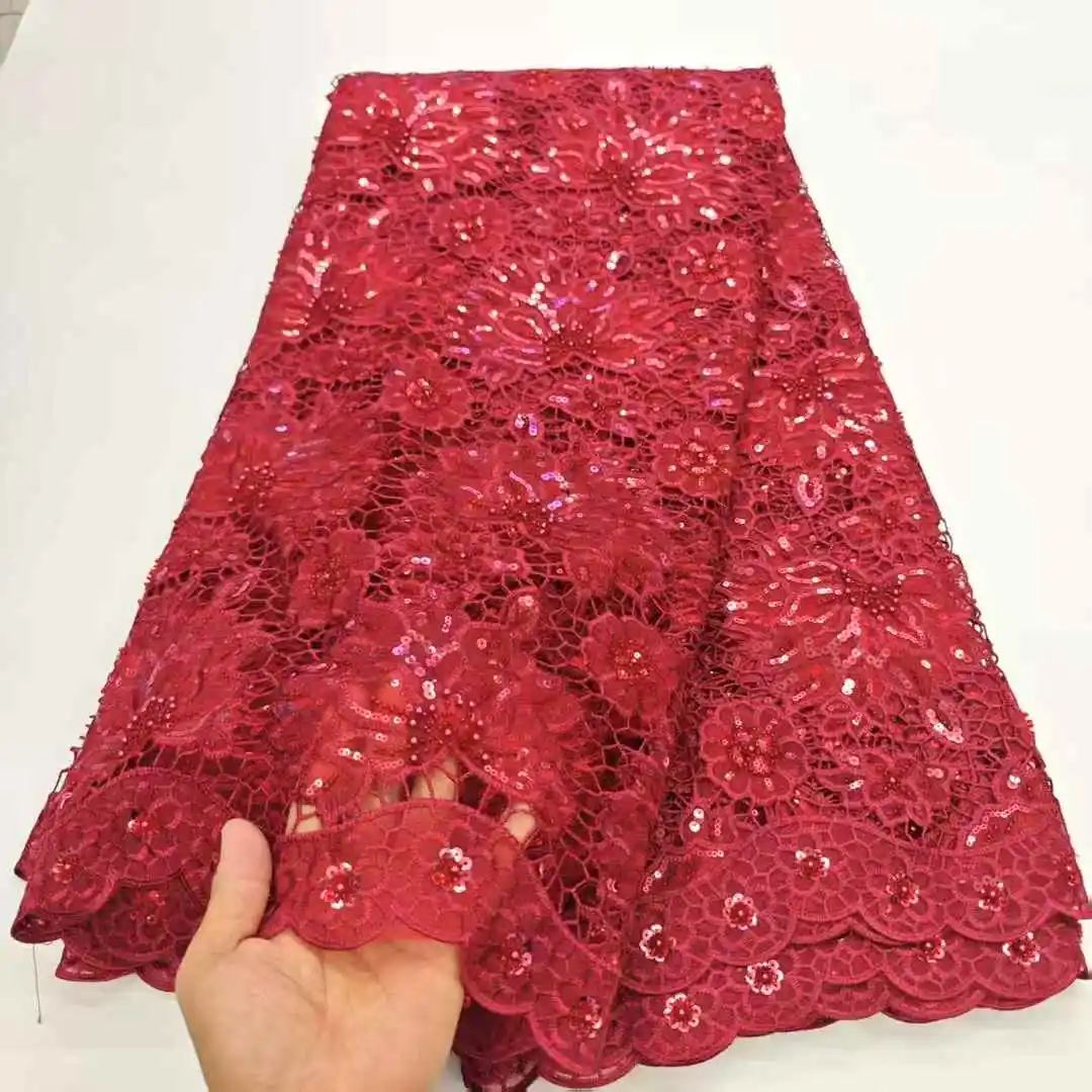 2025 新デザイン高品質コードレースファッションビーズスパンコールアフリカギピュールレース生地刺繍レースパーティーイブニングドレス
