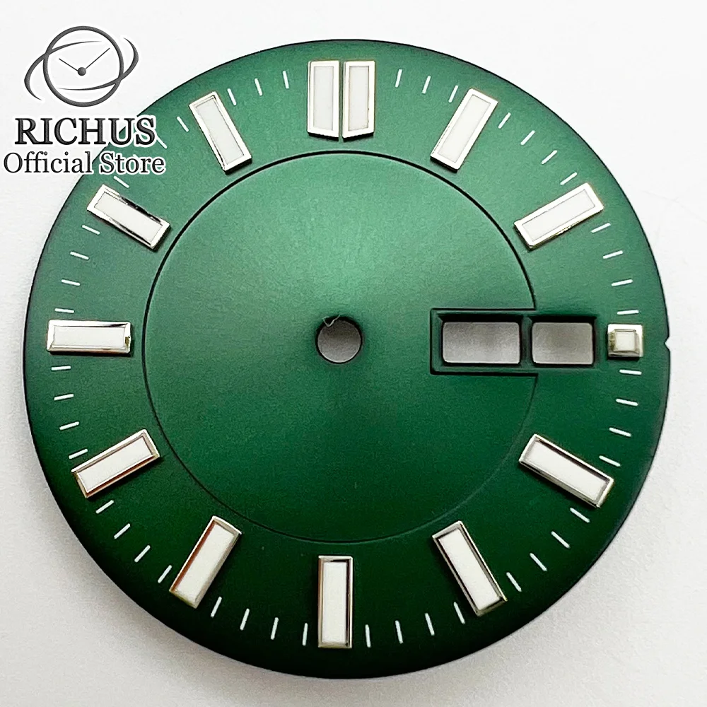 31mm watch Dial with date window Green luminous face fit NH36 NH36A Movement