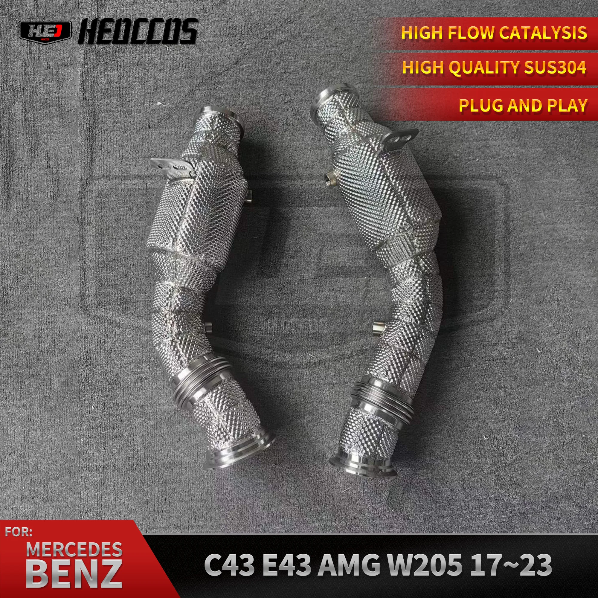 

HEO High Flow Catted Downpipe for Mercedes Benz C43 E43 GLC43 AMG W205 3.0T 2017+ Sport Cat Exhaust Downpipes