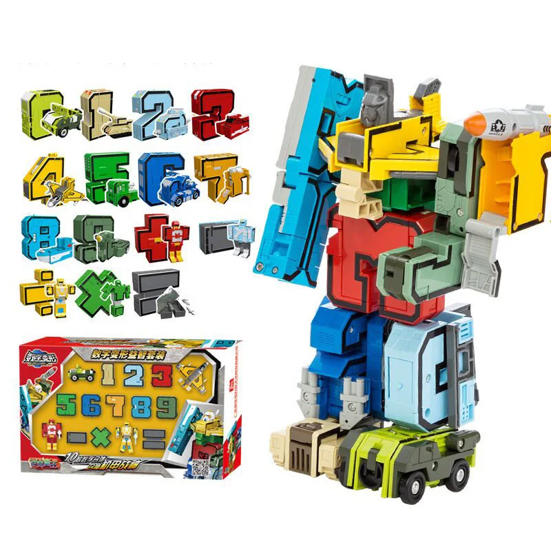 With Box Assemble Number Robots Transformation Blocks Action Figure Car Dinosaur Model Deformation Digit Letters Alphabet Toys