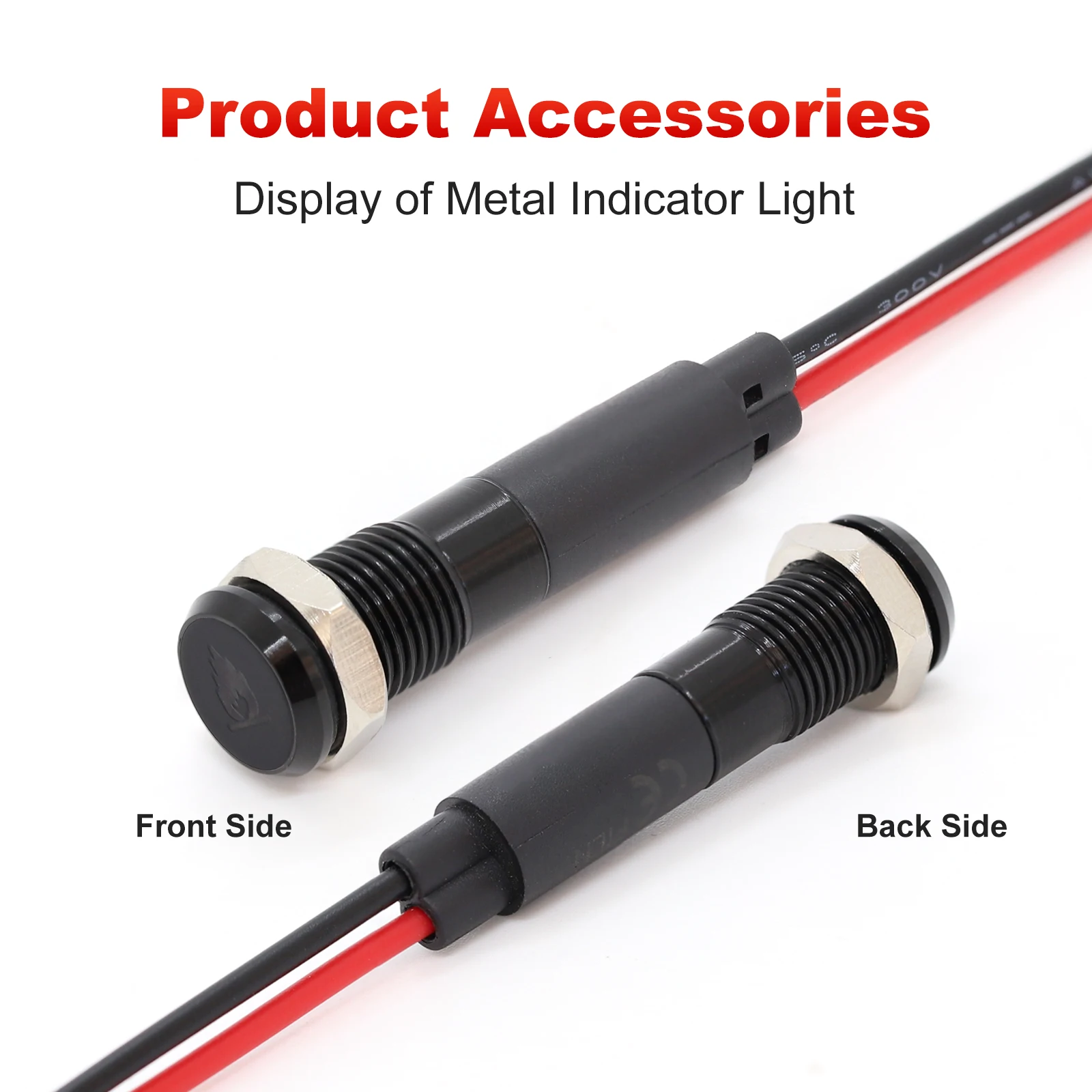 FILN 8mm Metall-Symbol-LED-Anzeigeleuchte 12V Blinkleuchte mit Schnellanschluss für Auto-, Motorrad- und Marine-Armaturenbretter – Detail 5