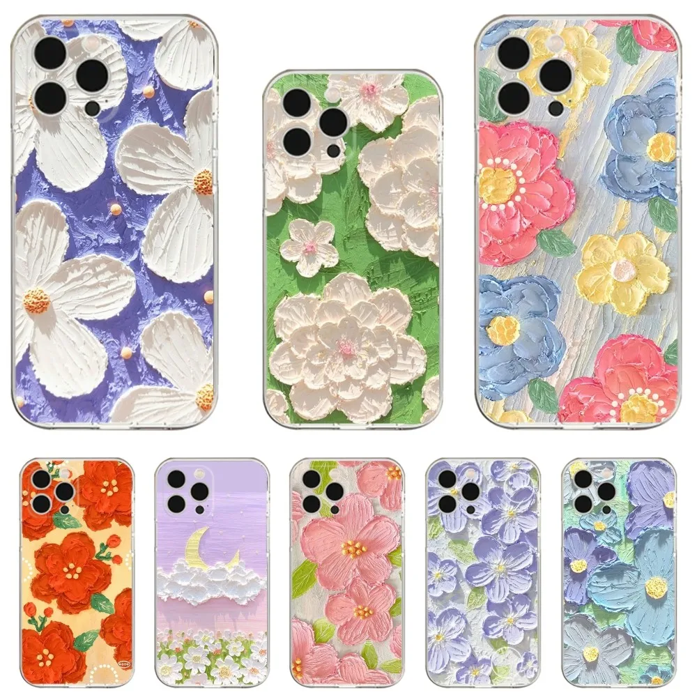 

Retro Oil Painting Flowers Phone Case For iPhone 16,15,14,13,12,11 Plus,Pro,Max,XR,XS,X,7,8 Plus,SE,Mini Transparent Shell