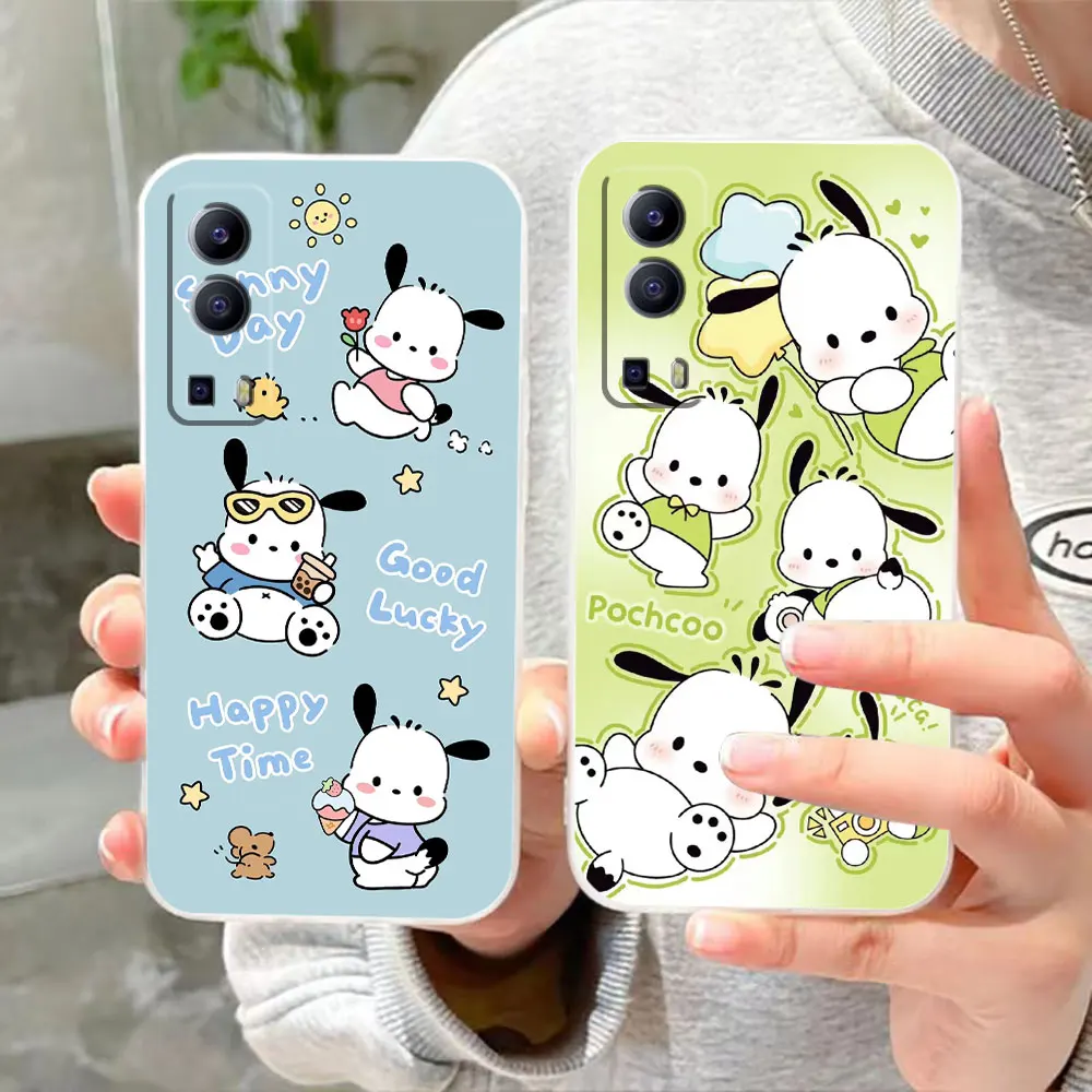 Clear Phone Case For VIVO Y30 Y32 Y33S Y50 Y51S Y52S Y53S Y55S Y66 Y77 Y93 Y95 Y97 5G 4G Case Funda Shell Cartoon Cute Pochacco