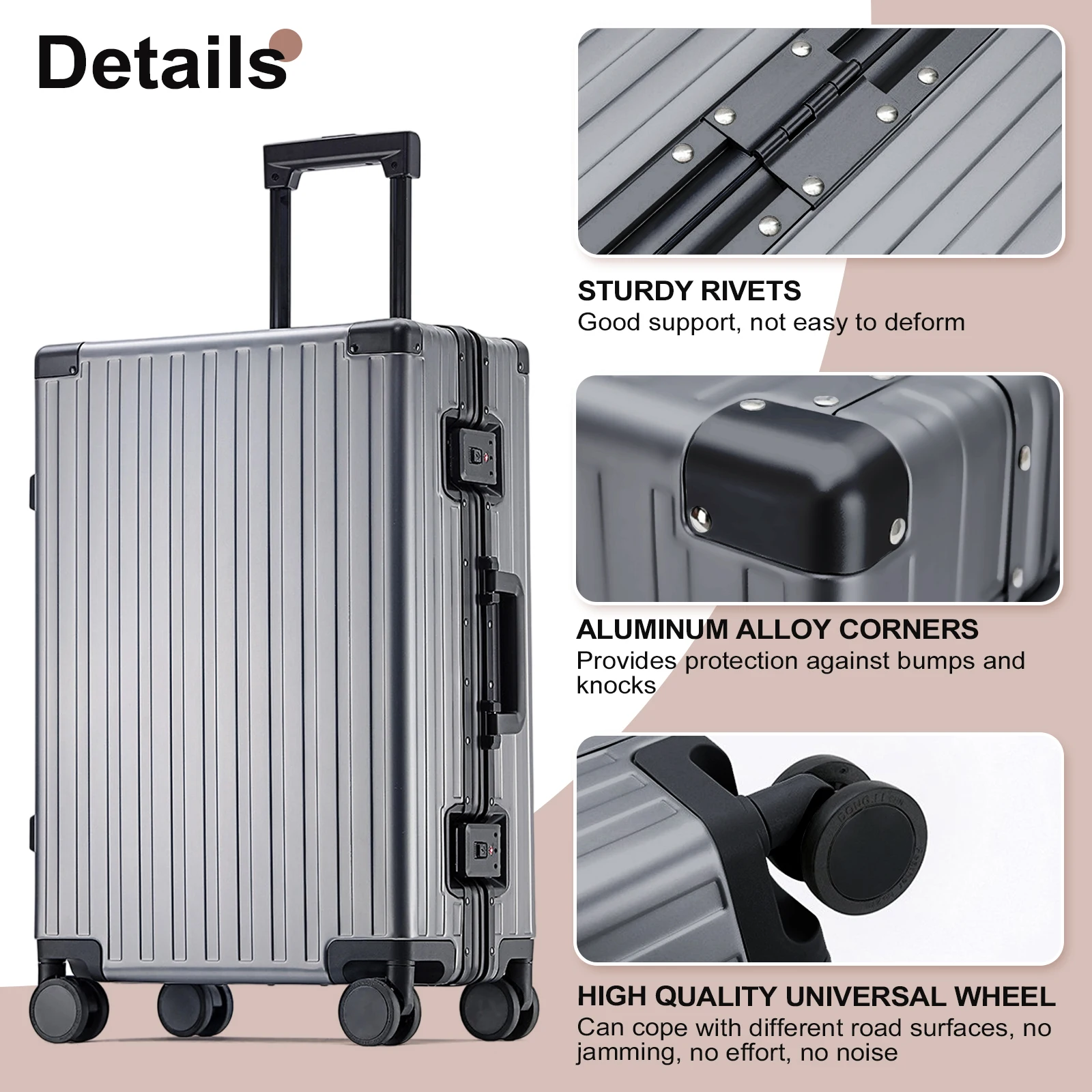 AIWEINY All aluminum magnesium alloy trolley case universal wheel TSA men lightweight luggage boarding