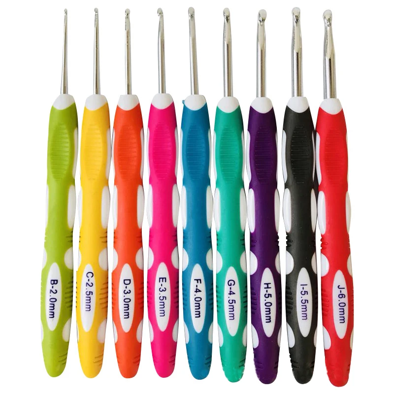 9Pcs Crochet Hook Plastic Handle Aluminum Knitting Needle DIY Handmade Sweater Needles Weave Crochet Hooks Sewing Tools