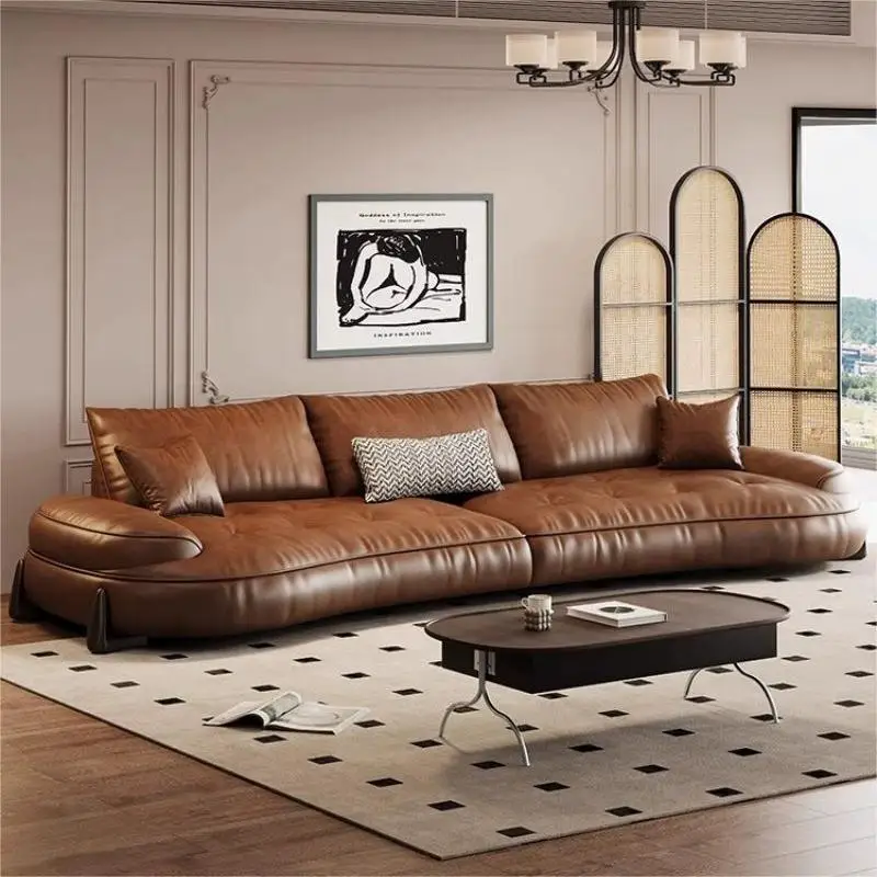 Italian minimalist retro first layer cowhide living room modern simple sofa combination