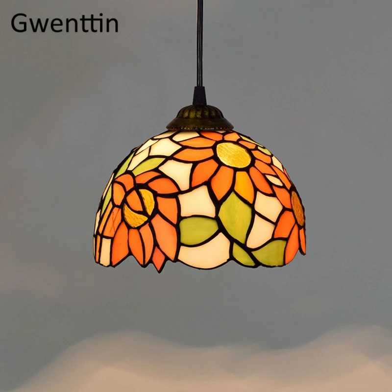 Sunflower Pendant Light Tiffany Stained Glass Hanging Lamp Dining Room Kitchen Lighting Fixture Modern Home Decor Loft Luminaire