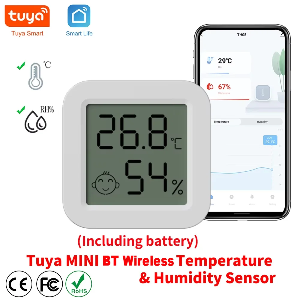 Newest Tuya BT Wireless Temperature Humidity Sensor LCD Thermometer Mini Smart Electric Hygrometer APP Remote Control Home