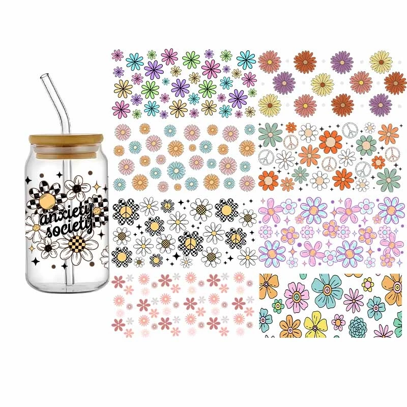Waterproof Transfer Sticker Design Flowers  UV DTF Cup Envelope Adhesive Transparent Can Bottle Stationery DIY High Quality