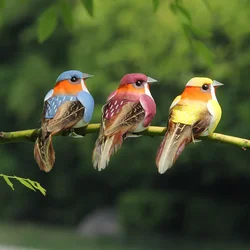 3pcs Simulation Feather Birds with Claw Figurines Artificial Foam Small Birds Miniatures Colored Home Garden Yard Ornament Decor