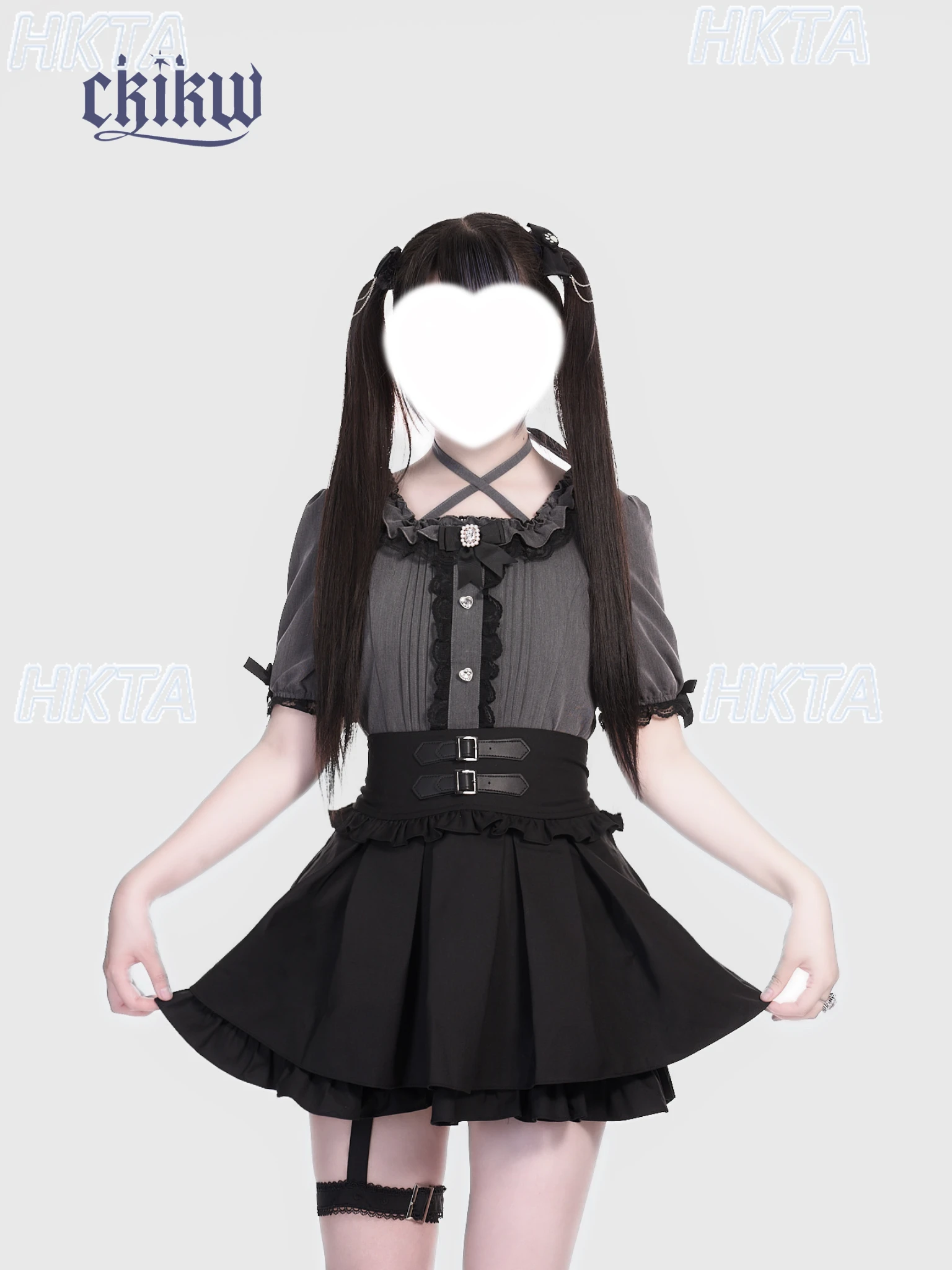 Japonês subcultura cintura fivela de couro perna anel dobrável dupla cintura alta saia preta feminina goth uma linha lolita saias curtas meninas