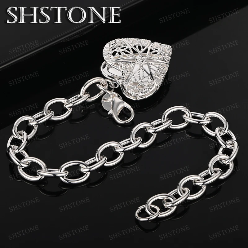 

925 Sterling Silver Heart Bracelet For Women Men Romantic Valentine's Day Charm Silver Jewelry Birthday Party Luxury Accessories