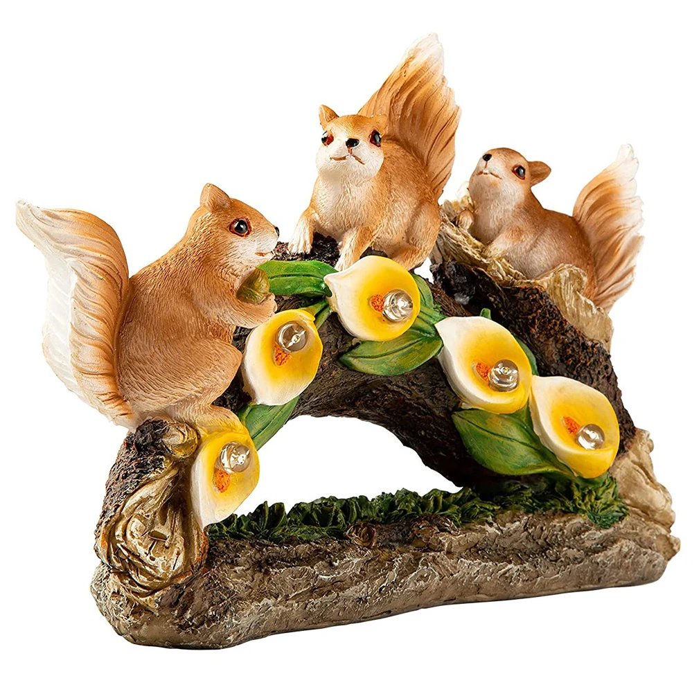 

3 Solar Squirrel Lights Resin Outdoor Garden Decor Lawn Light Pathway Driveway Energy Saving Unique Animal Appearance Durability