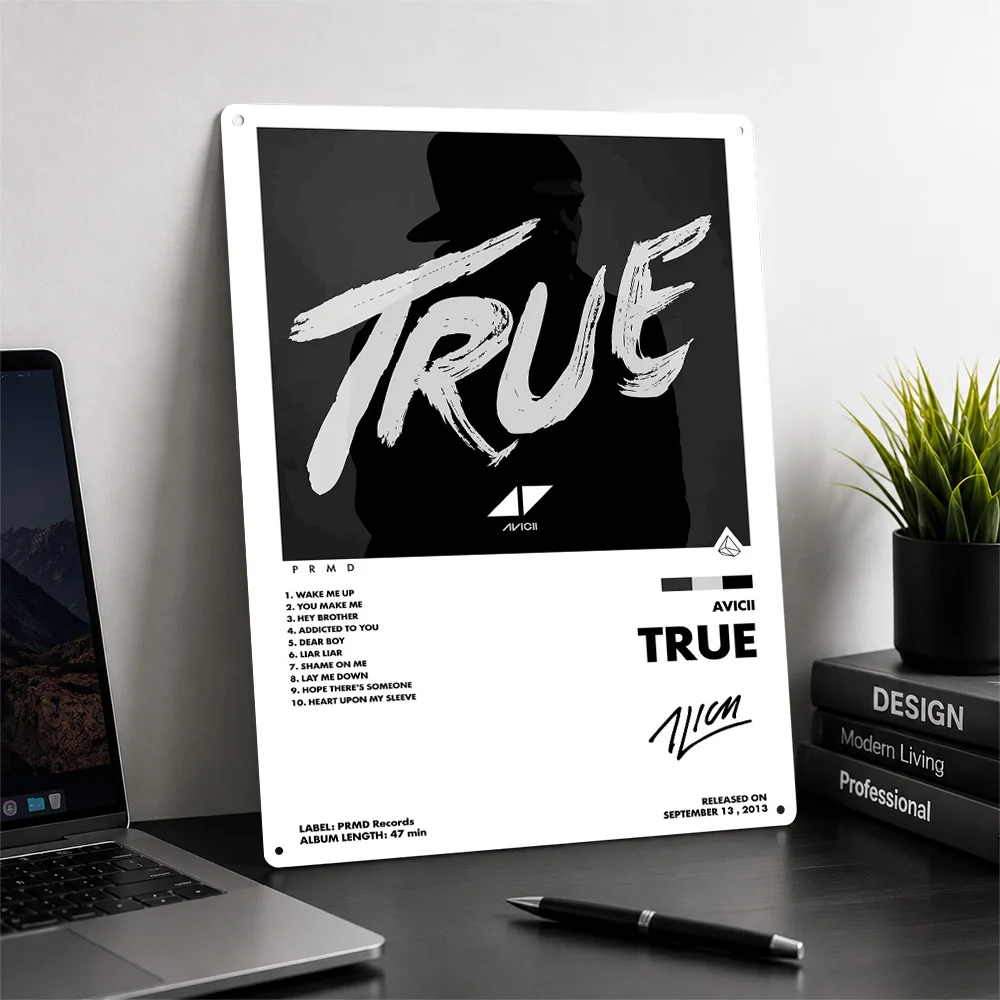 Avicii True Personalized 3D Textured Metal Poster Wall Art Tinplate Sign for Decor Living Room Decoration Man Wand Deko Home Tin
