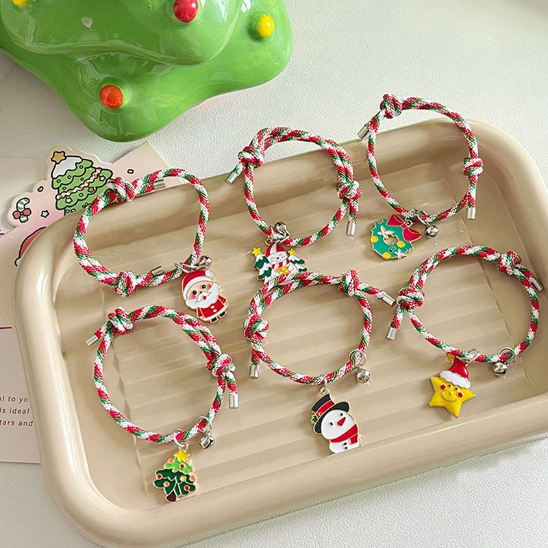 1/5Pcs Cartoon Christmas Tree Santa Claus Snowman Bracelet For Children Cute Hand Woven Bracelet Jewelry Accessories Kids Gifts