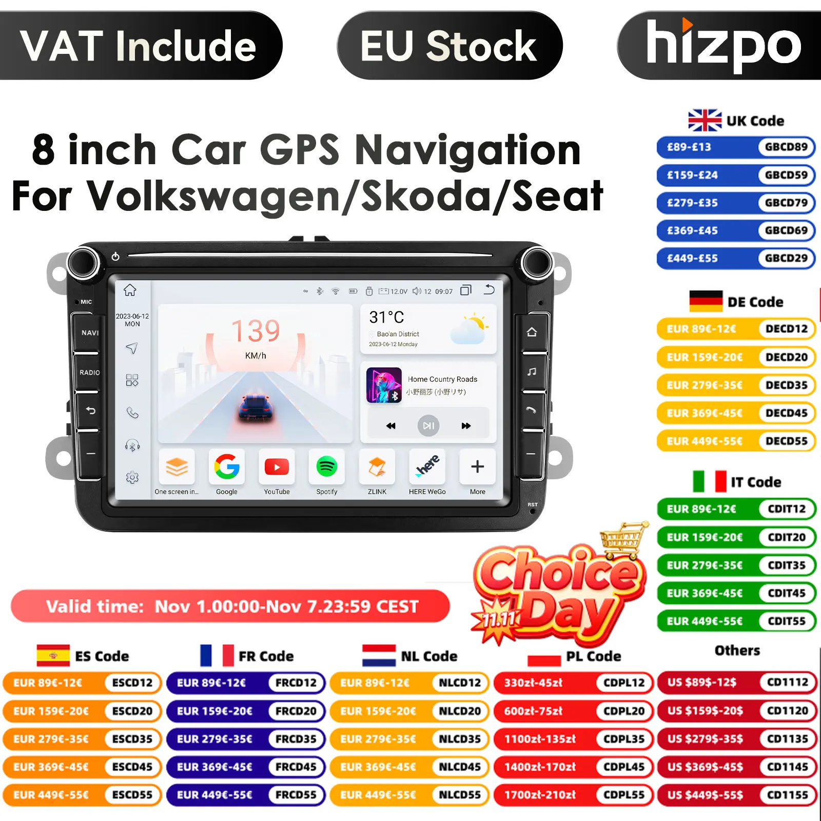 8+128G 2 din Android 14 Car Radio GPS Multimedia Player For VW Volkswagen Golf Passat b7 b6 Skoda Seat Octavia Polo Tiguan Jetta
