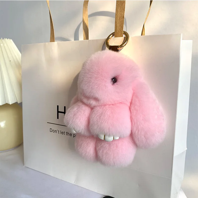 15cm Cute Fluffy Bunny Keychain Genuine Rex Rabbit Fur Key Chains For Women Bag Toys Doll Fluffy Pom Pom Lovely Pom Pom Keyring