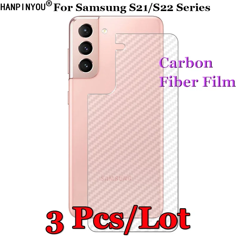 3 Pcs For Samsung Galaxy S24 S23 S22 S21 Plus Ultra FE 3D Non-slip Clear Carbon Fiber Back Skin Film Screen Protector Sticker