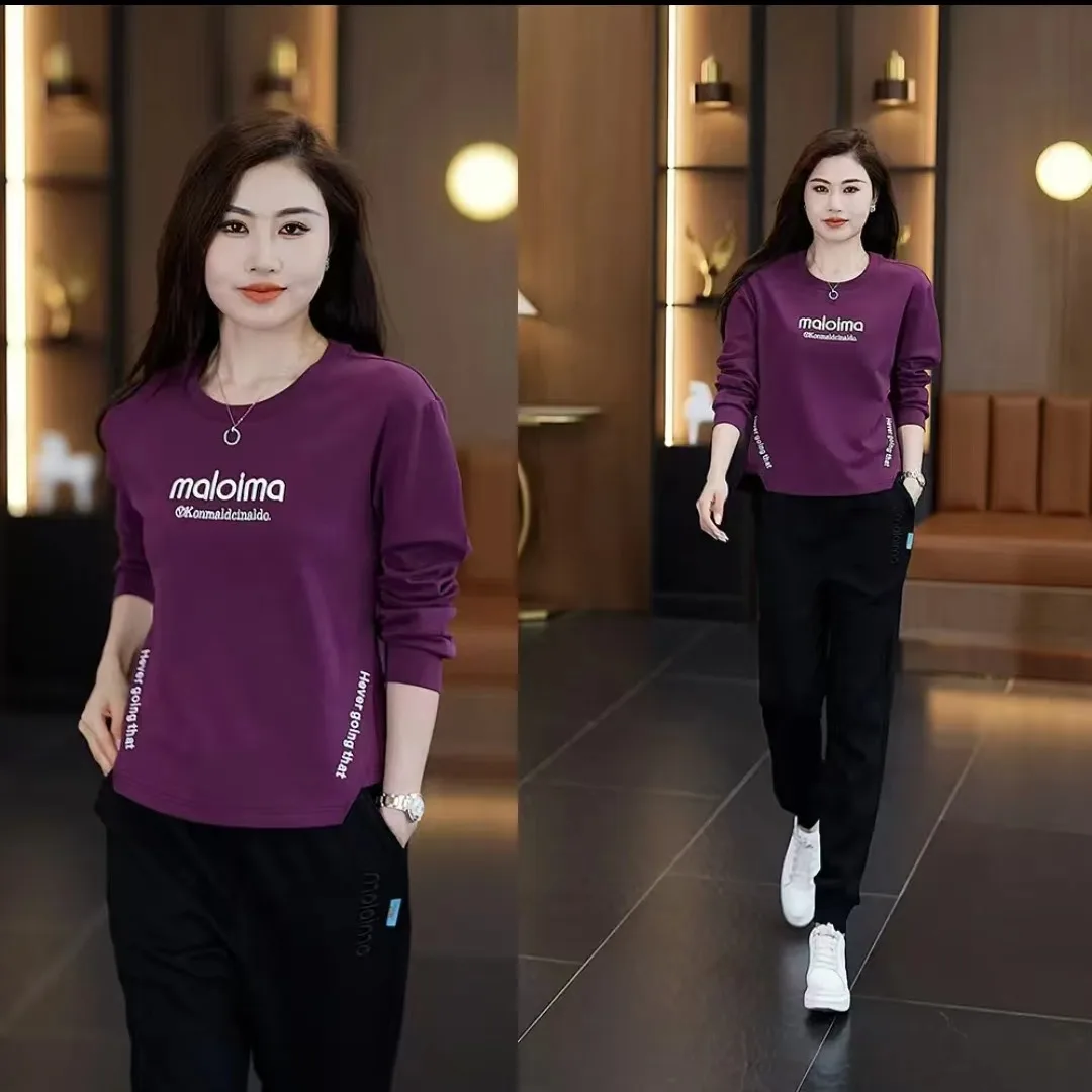 Slimming Effect Pure Color Letter Crew Neck Long Sleeve Women's Sweatshirt Casual Style Fashionable And Versatile Top