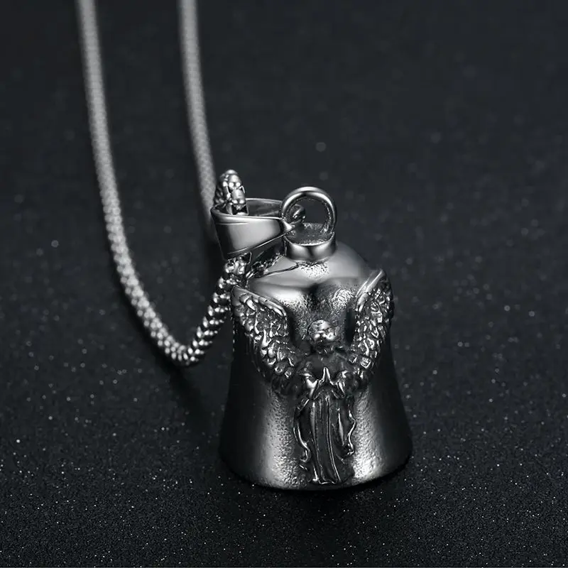Stainless Steel Punk Motorcycle Angel Wings Exorcism Bell Pet Pendant Lucky Charm Motorcycle Accessories