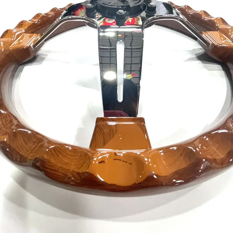 14 Inch Peach Wood Steering Wheel Imitation Peach Wood Screws Electroplating Frame Steering Wheel ABS Car Modification