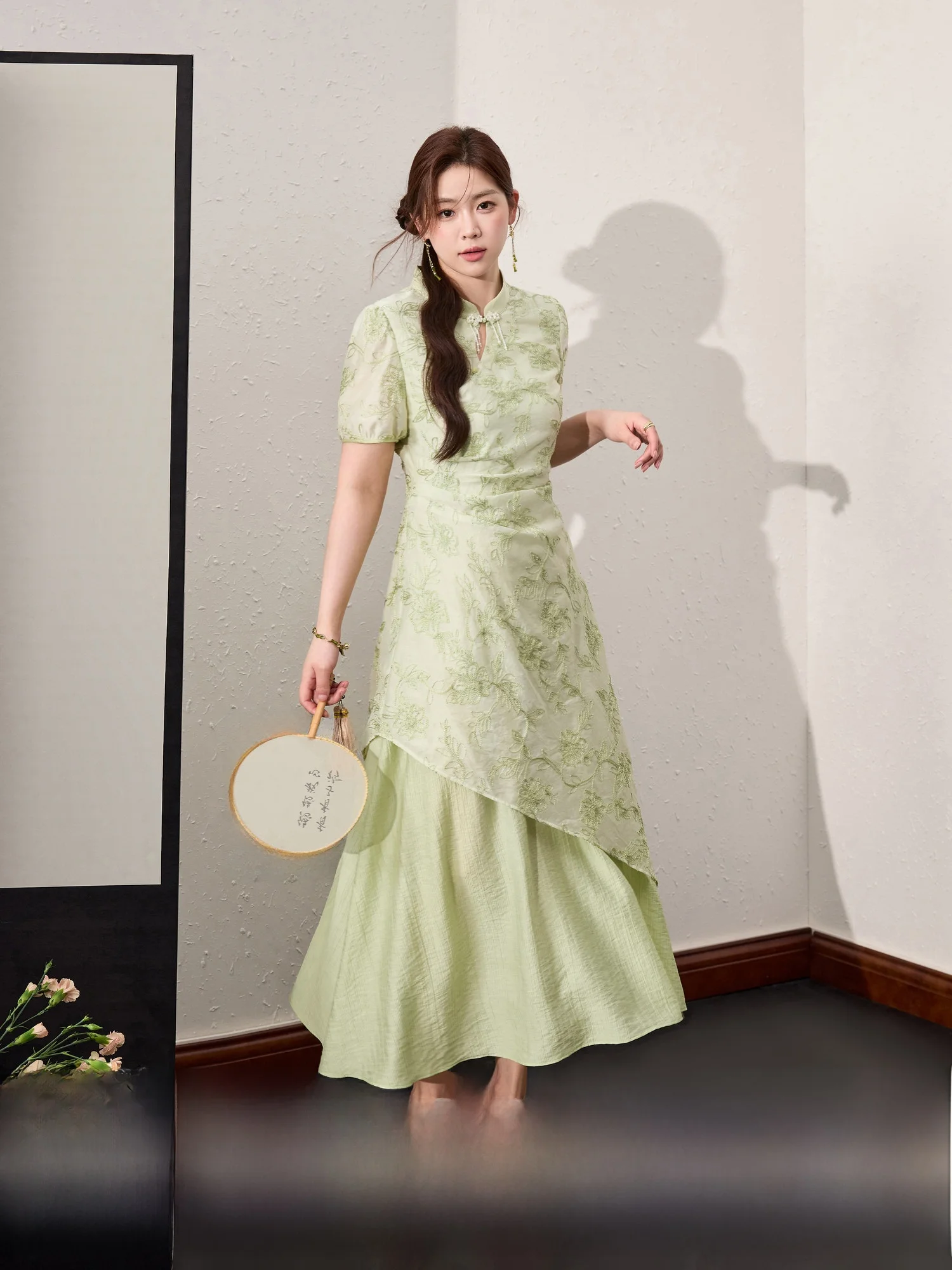 

Blue Language plus Size Women's New Chinese Sle Embroidered Summer Slimming Patchwork National Sle Dr