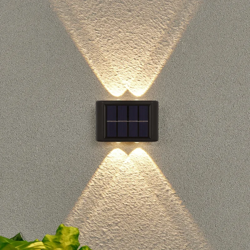 Solar Wall Lamp Outdoor 4LED Warm Light Waterproof Up and Down Luminous Lighting Balcony Yard Garden Decoration Lights